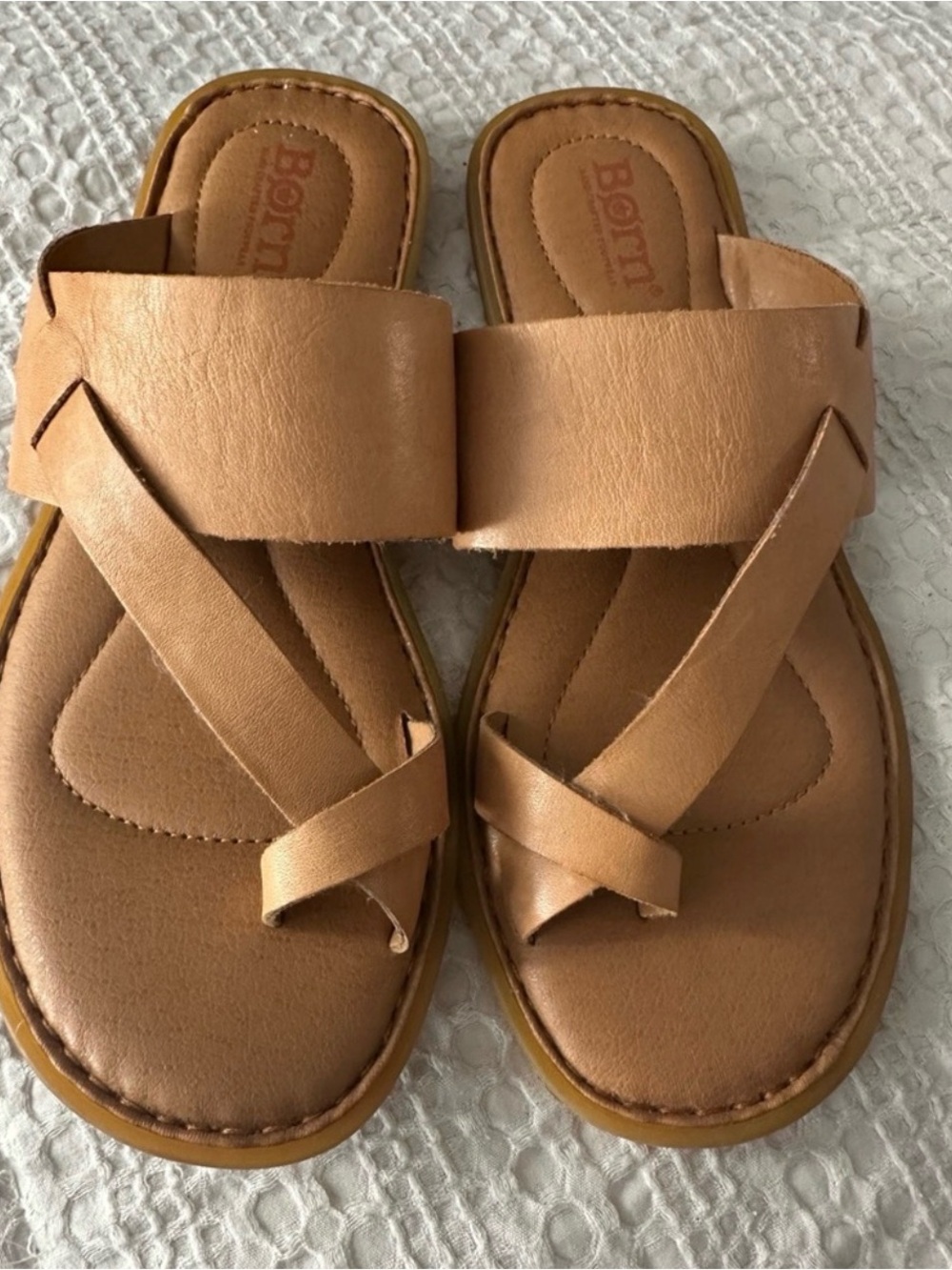 Born Tan Leather Slide Sandals